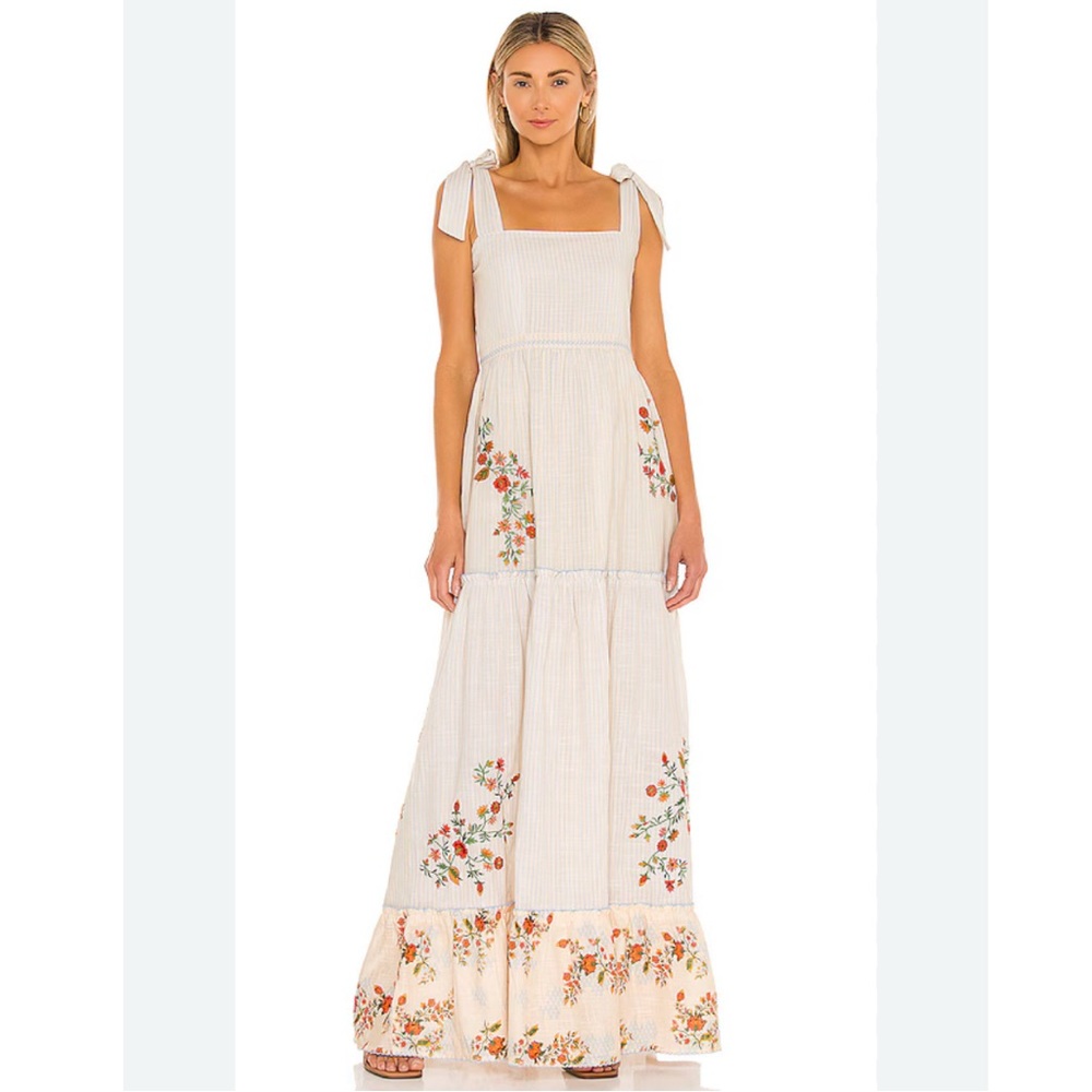 Agua Bendita White Floral Maxi Dress